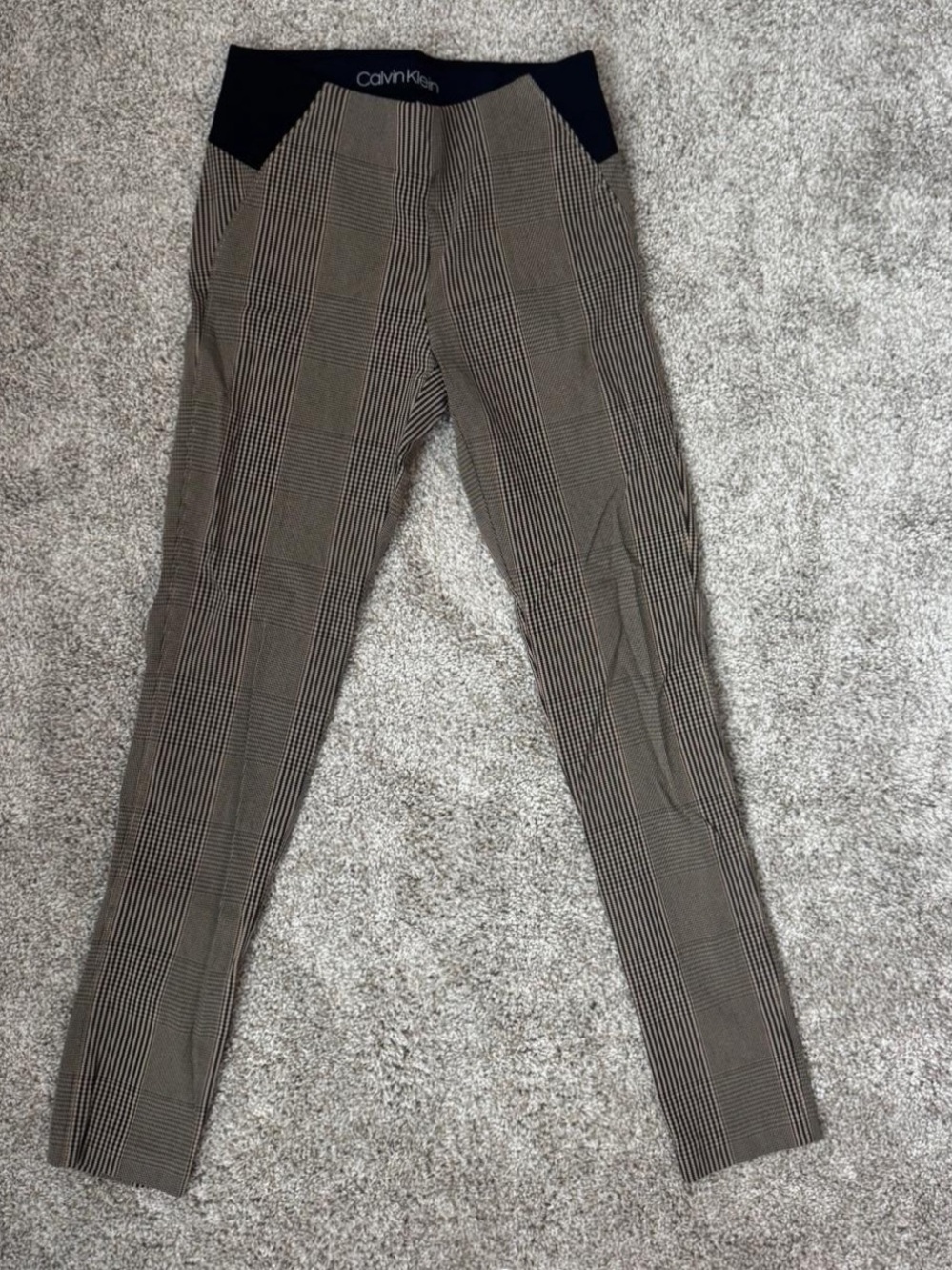 Calvin Klein Women's Plaid Slim Dress Pants - Black & Tan